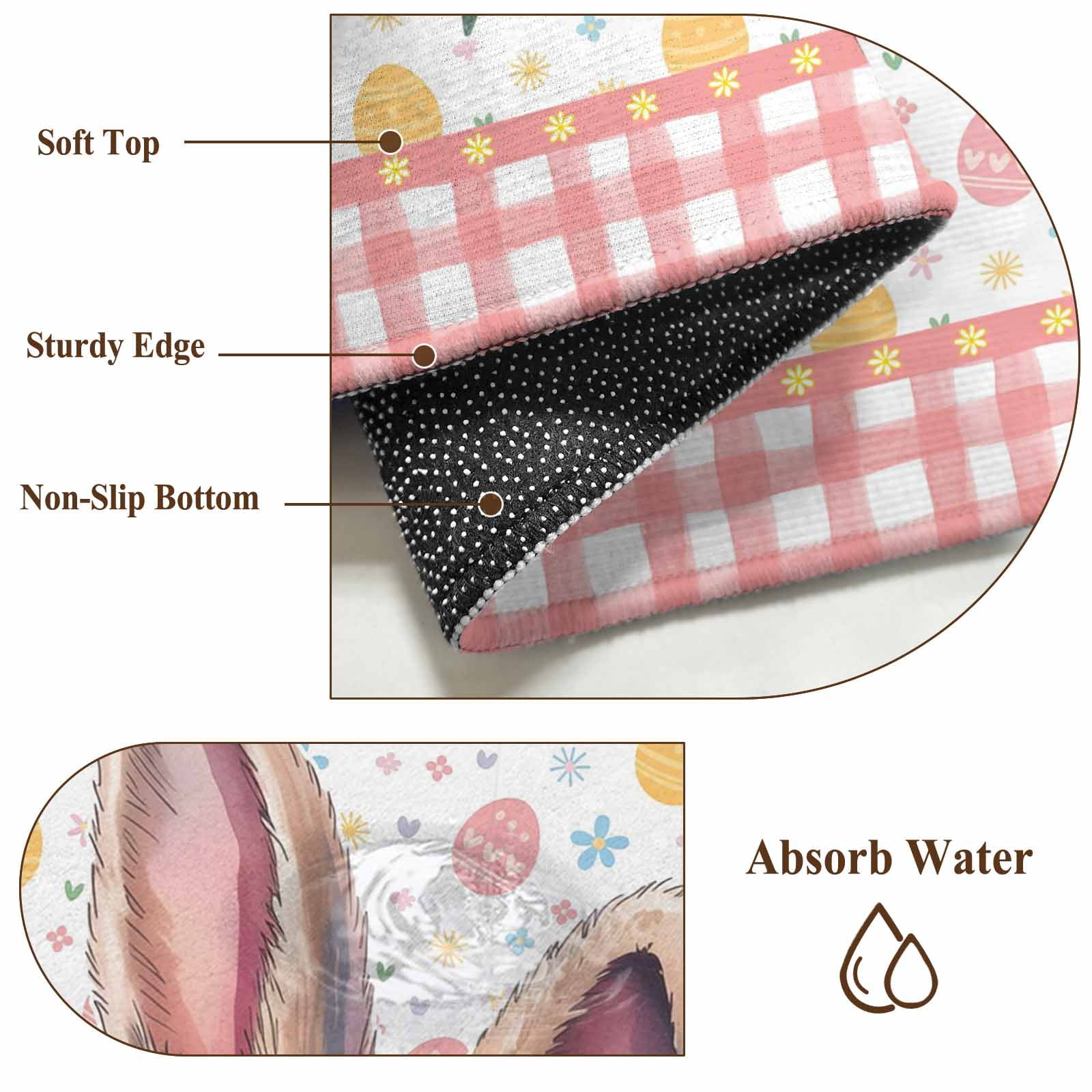 Easter 2'x6' Runner Rugs for Hallway Kitchen Bedside Non Slip Washable, Spring Floral Eggs Pink Checkered Pastoral Entryway Rug Runners with Rubber Backing, Long Carpet Runner for Laundry Room