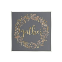 Stupell Industries Gather Calligraphy Rustic Autumn Botanical Blooms Wreath Graphic Art Unframed Art Print Wall Art, Design by Lettered and Lined