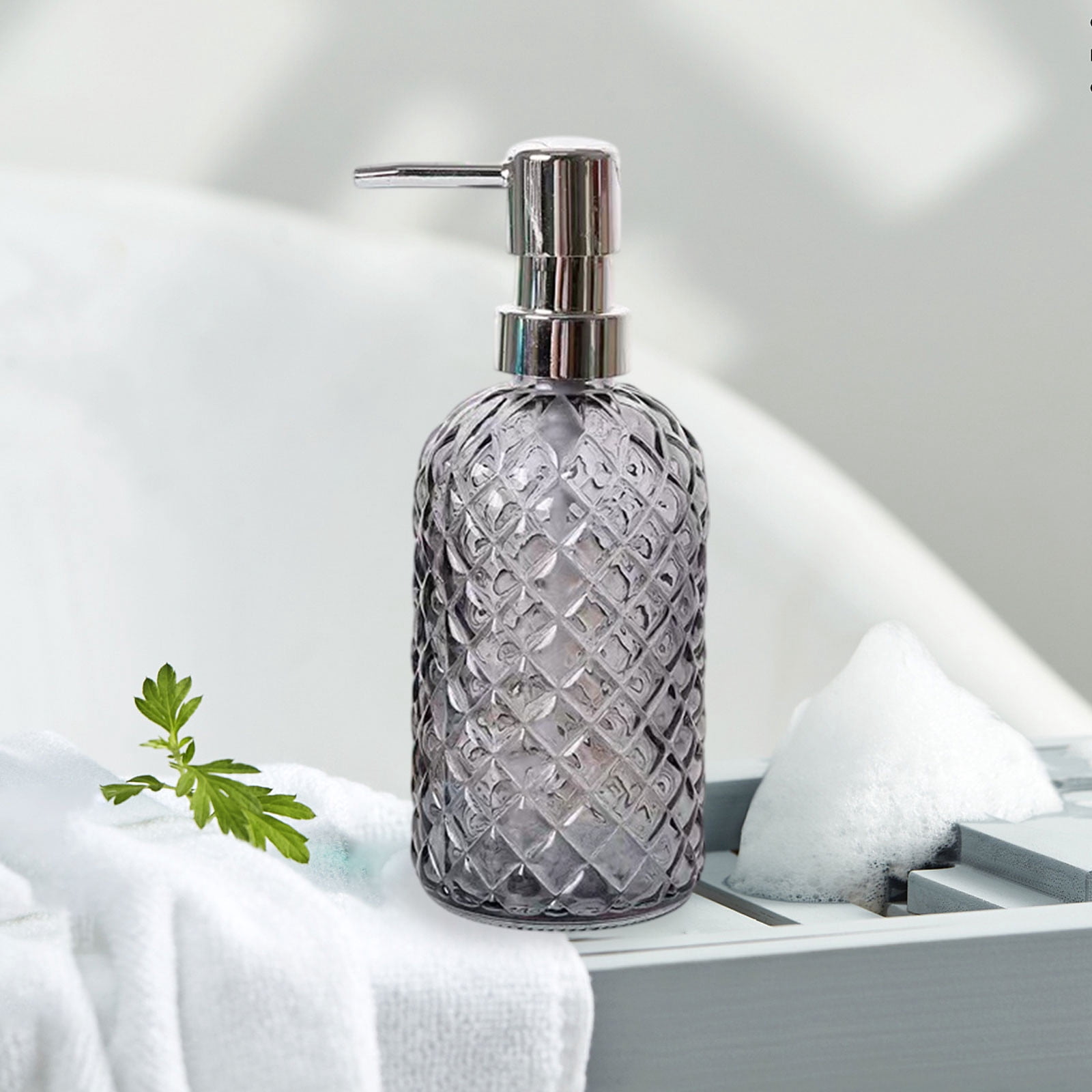 Foaming Soap Dispenser, Glass Hand Soap Bottle with Foam Pump, Gray 037, Refillable Dispenser for Bathroom Sink, Kitchen Counter, Shower , and Body Wash (2 Pcs)