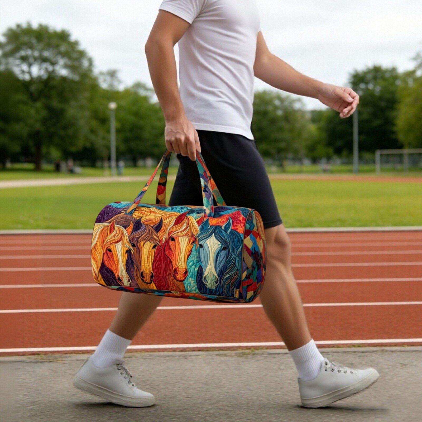 Hippie Van Quilted Duffle Bag, Hippie Journey Quilted Duffle Bag, Vintage Floral Travel Weekender Bag Gym Bags