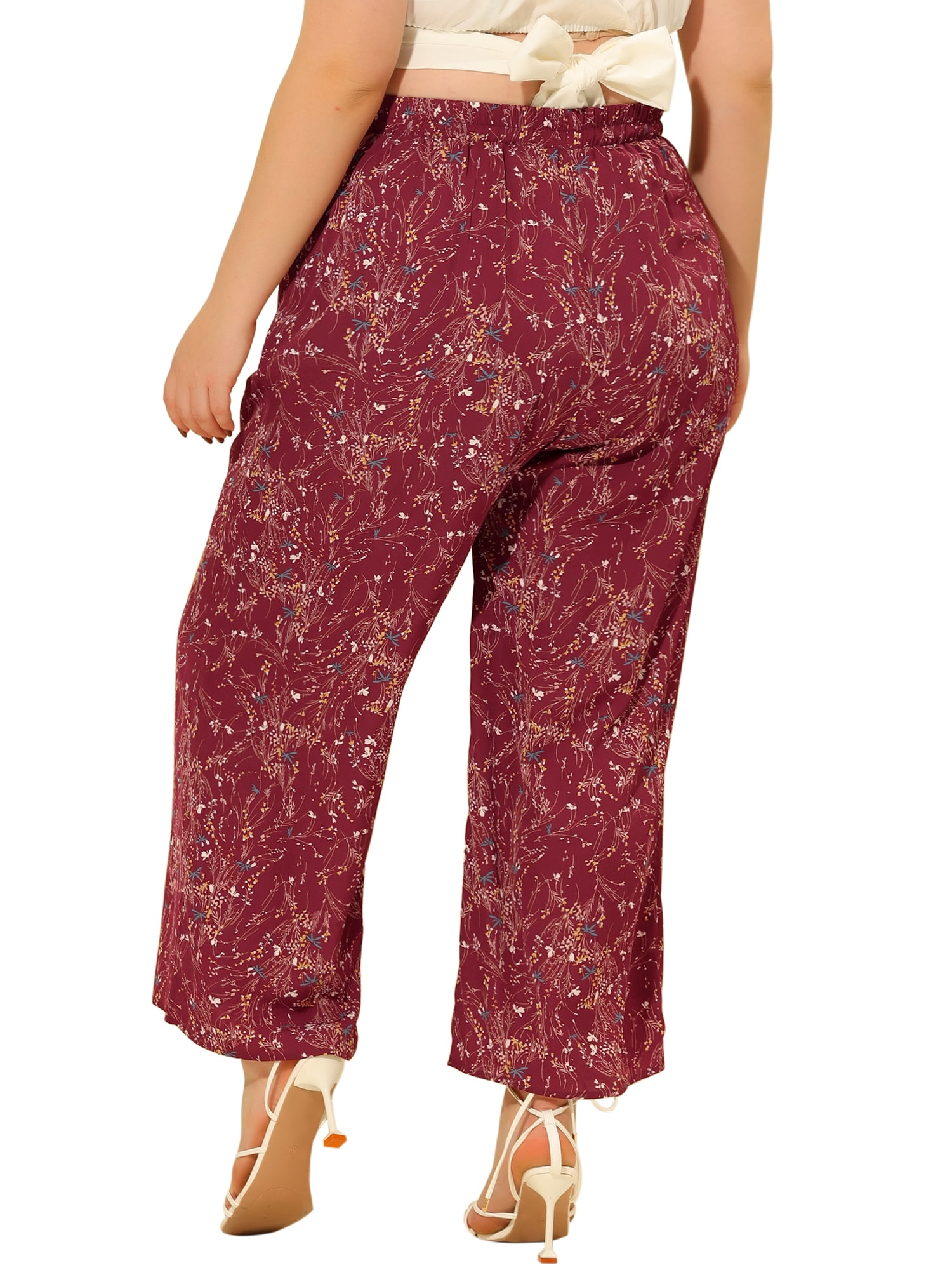 DARING DIVA Women's Plus Palazzo High Waist Wide Leg Pant with Pockets 4X Red