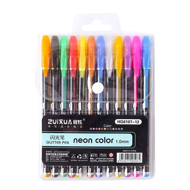 Graflsoa 12-Color Sparkling Gel Marker Set with Fluorescent Highlights, Perfect for Creative Drawing and Gifting