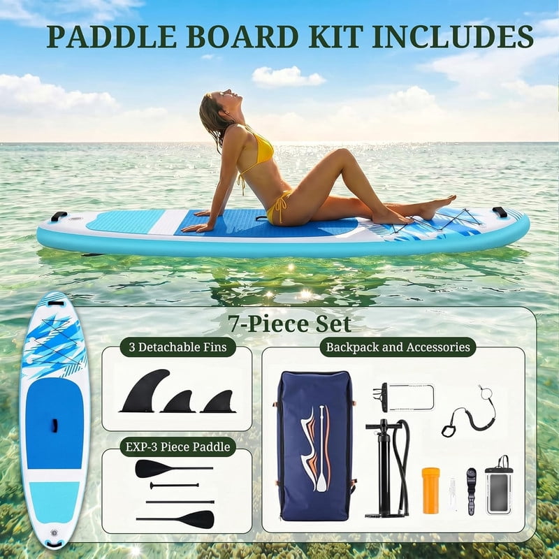 Bigleap Inflatable Stand Up Paddle Board, 400lbs Capacity 2-in-1 Paddle with Non-Slip Deck, Complete SUP Kit with Paddle, Pump, Backpack & Phone Case,Blue White