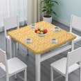 thumbnail image 3 of Orange Daisy Flower Floral Pattern Square Fitted Tablecloth with Elastic Edge,Square Table Cover,Washable Elastic Table Cover for Home Kitchen Party Decor 34"x34", 3 of 6