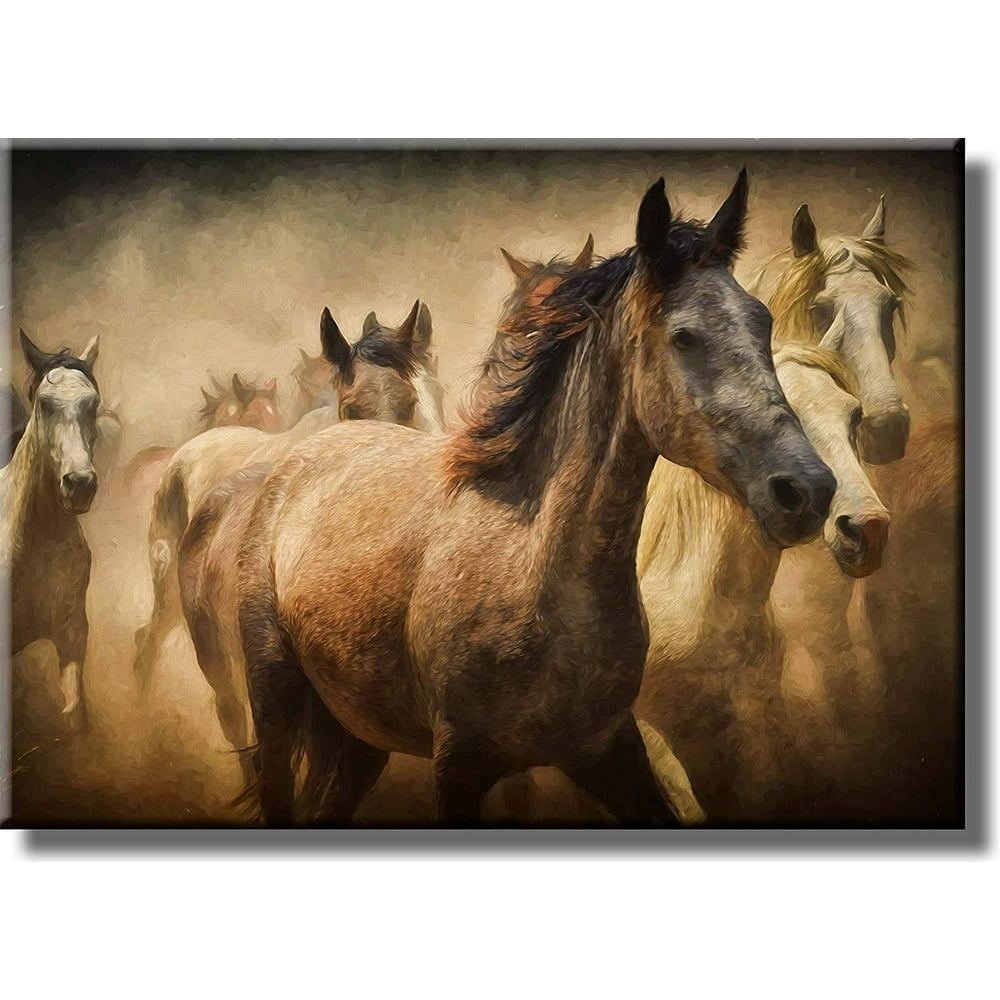 Beautiful Picture of Running Horses on Stretched Canvas, Wall Art Décor