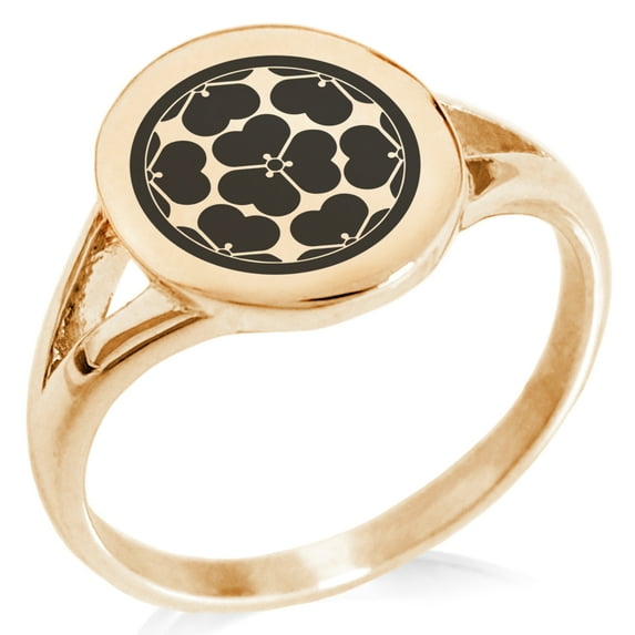 Stainless Steel Chosokabe Samurai Crest Minimalist Oval Top Polished Statement Signet Ring