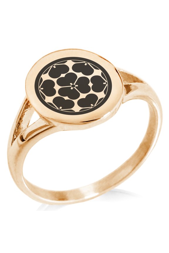 Stainless Steel Chosokabe Samurai Crest Minimalist Oval Top Polished Statement Signet Ring