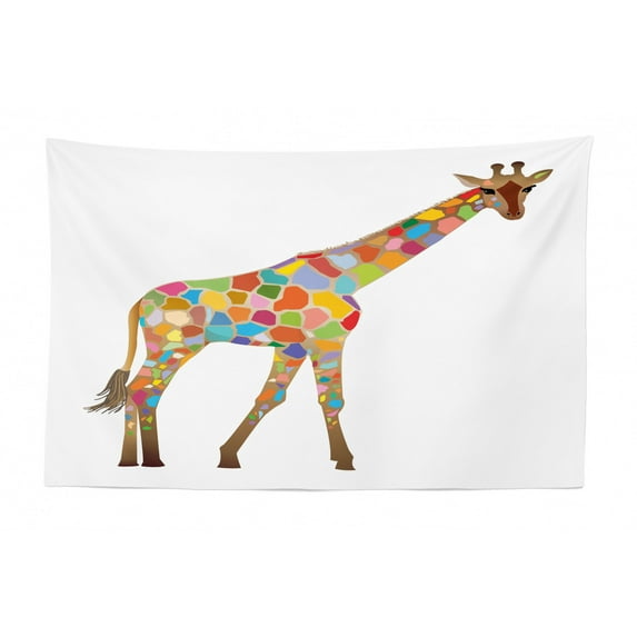 Giraffe Tapestry, Engraving Natural History Trees Hills Pattern on Plain Background, Fabric Wall Hanging Decor for Bedroom Living Room Dorm, 2 Sizes, White and Charcoal Grey, by Ambesonne