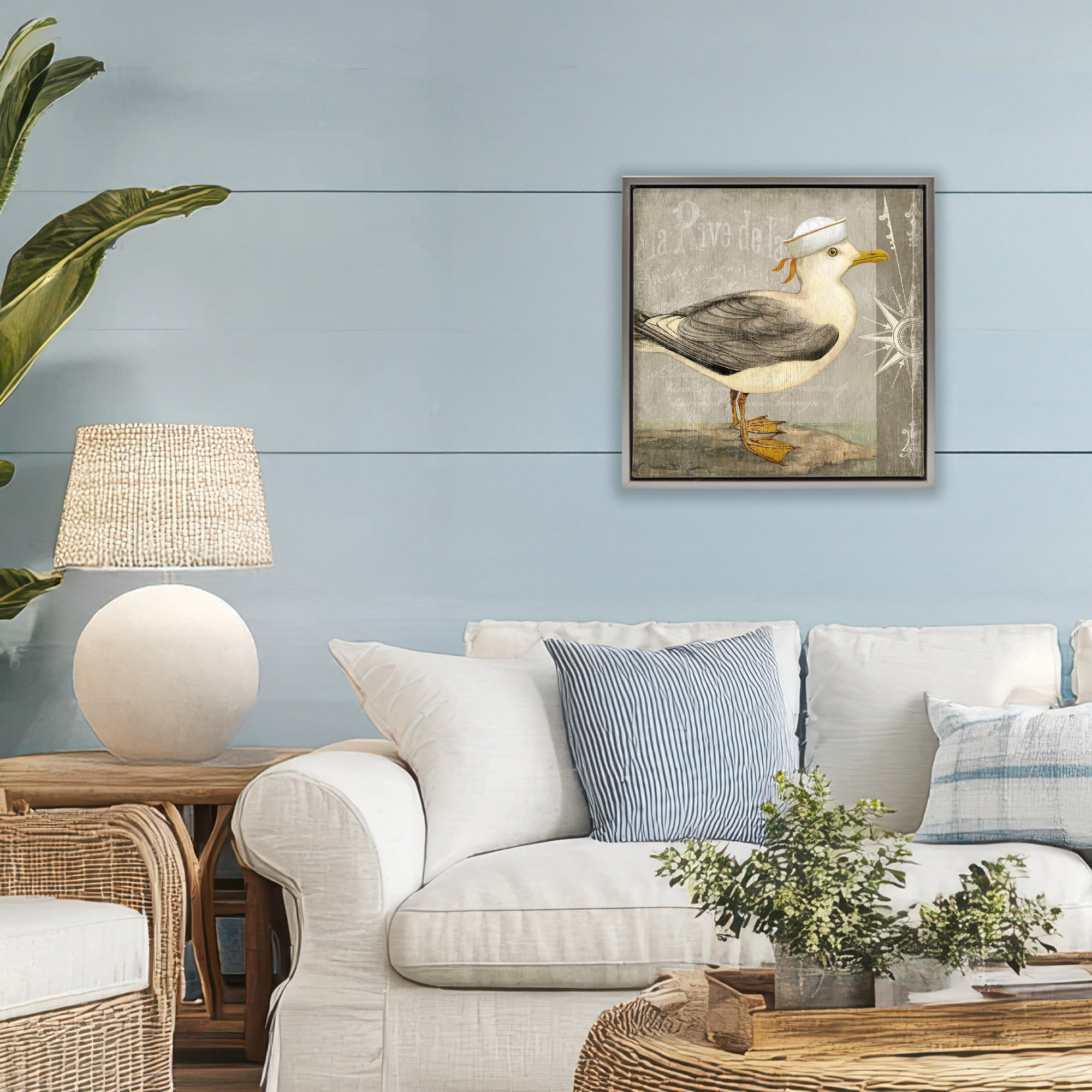 Stupell Industries Rustic Little Seagull Gray Framed Floater Canvas Wall Art, design by Suzanne Nicoll