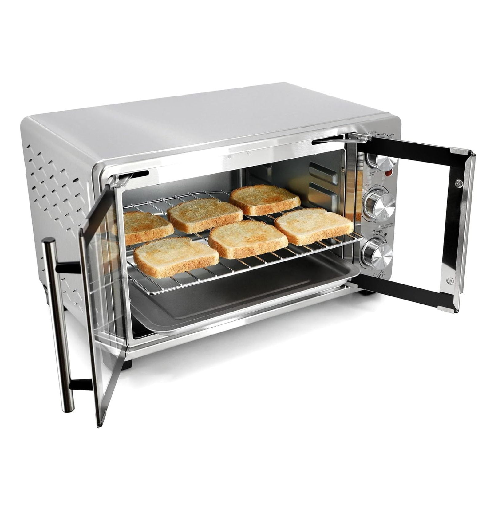 26.4 Quart French Door Multi-Function Stainless Steel Electric Toaster Oven with Temperature & Timer Control and Broil, Bake & Toast Functions