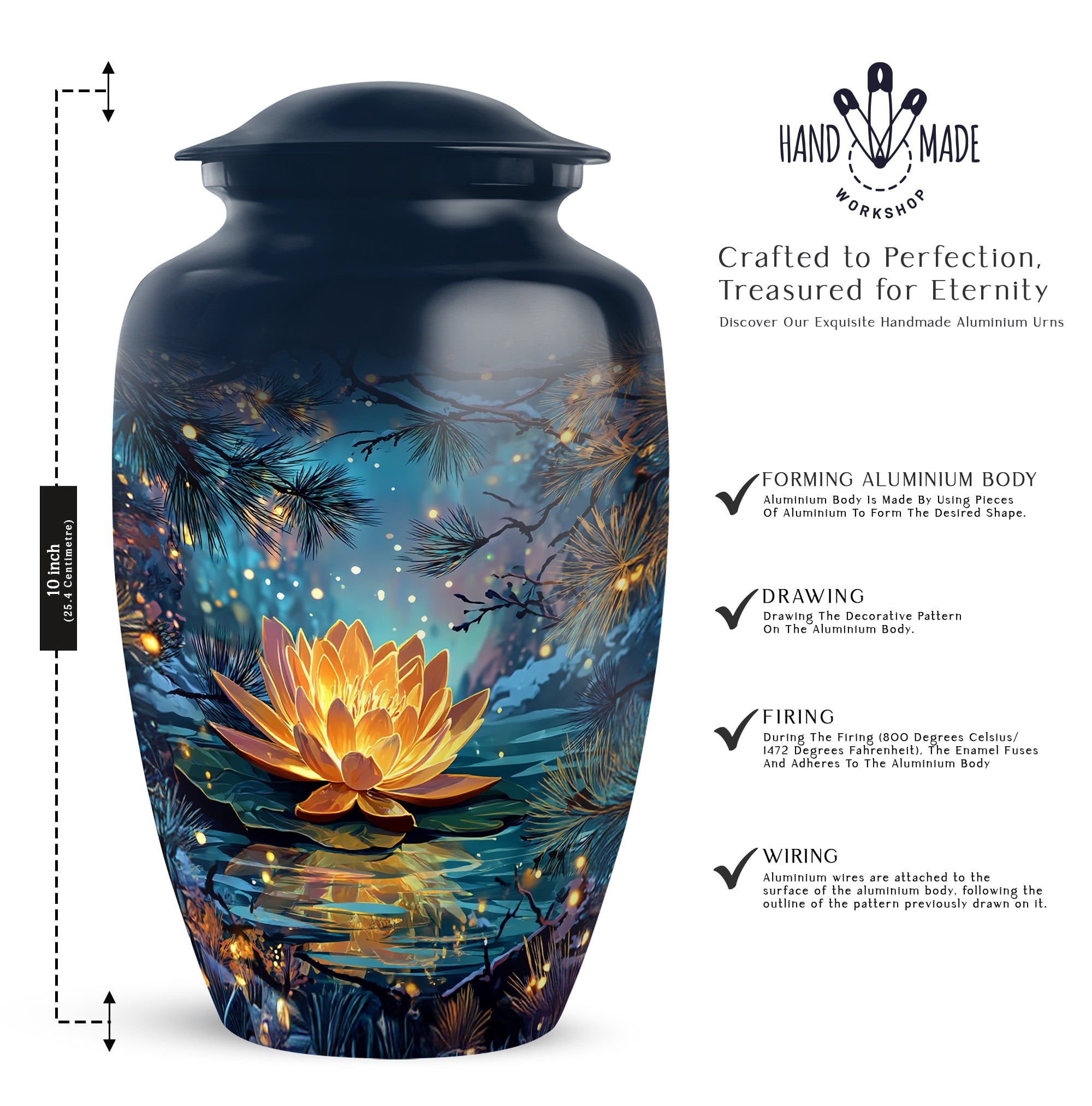 YATHABHISA Lotus Urn for Ashes, Large Urns for Human Ash, Funeral & Burial Cremation for Adult Remains, Memorial Gift, 10 Inch