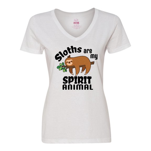 Inktastic Sloths Are My Spirit Animal with Cute Sloth Illustration Women's V-Neck T-Shirt