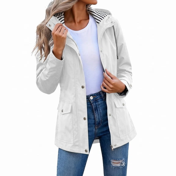 Perfectbot Women's Hooded Raincoat with Adjustable Cuffs, Water-Resistant Outdoor Jacket with Flap Pockets