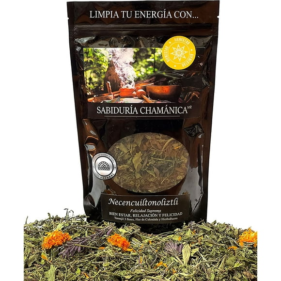 Baño de Hierbas Necencuiltonoliztli 3 hierbas - Relajación y Felicidad, hierbas de baño SABIDURÍA CHAMÁNICA Toronjil 3 flores, Flor de Calendula y Hierba Buena