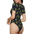thumbnail image 3 of KLL Women 's Crew Neck Bodysuit Jumpsuits Avocado Print Short onesies Stretch T Shirts, 3 of 7