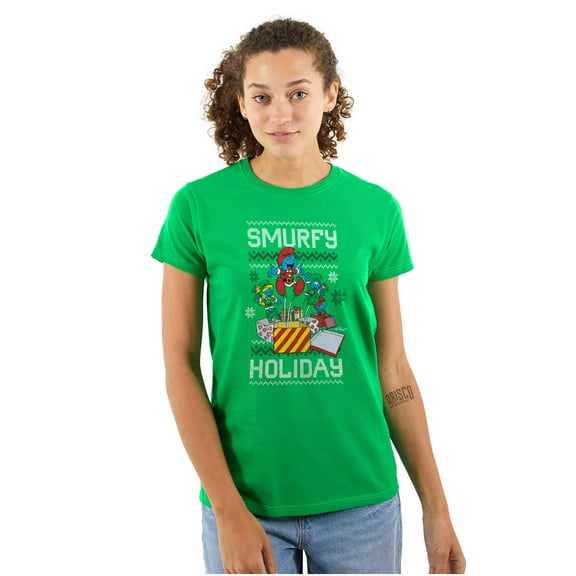 Ugly Christmas Pattern Smurfy Holiday Women's T Shirt Ladies Tee Brisco Brands S