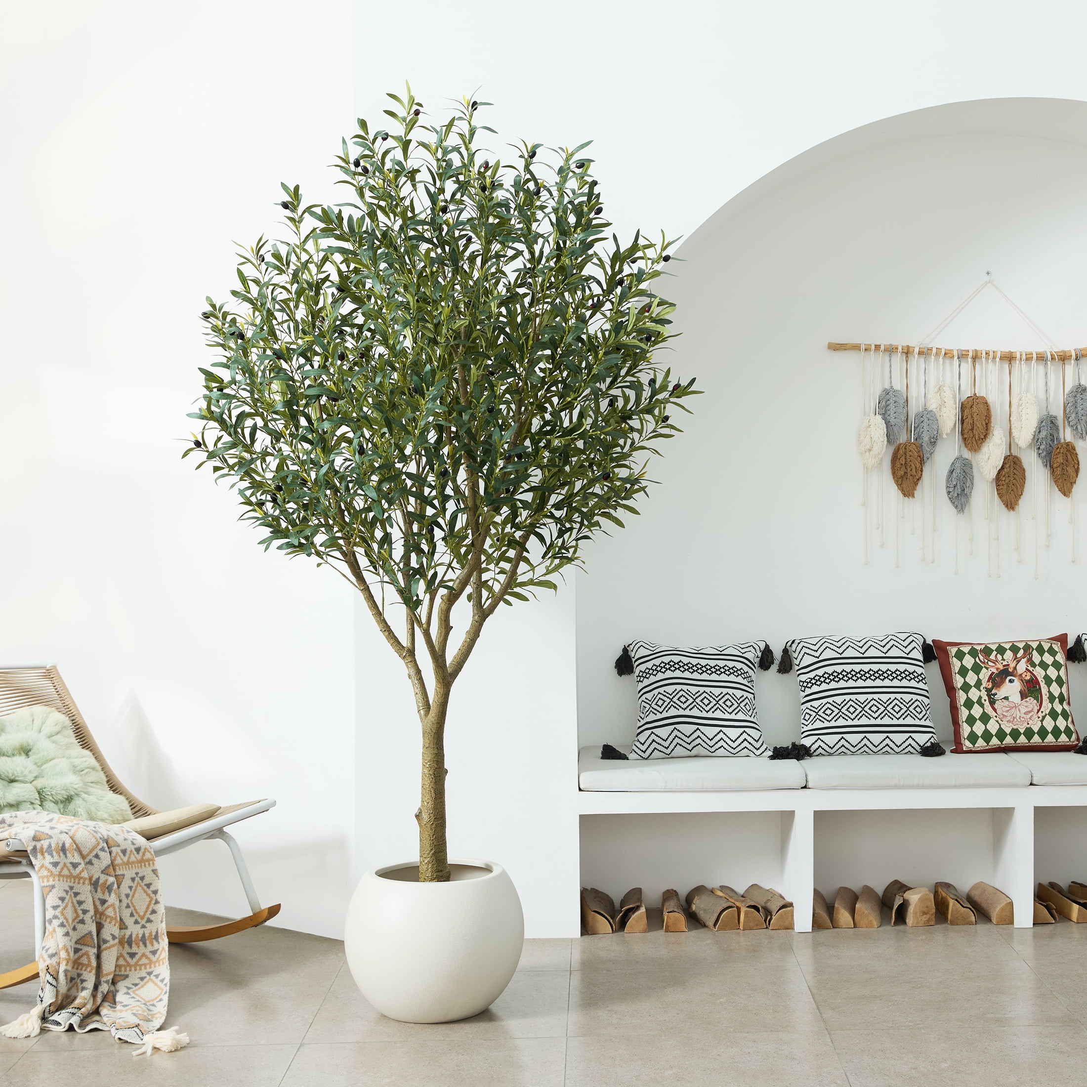 DR.Planzen 7ft Dense Artificial Olive Tree - Faux Olive Plant for Indoor & Outdoor Decor - Adjustable Branches - UV Resistant Realistic Olive Tree with Black Plastic Pot
