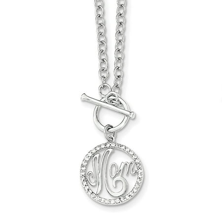 Sterling Silver Mop - Sterling Silver Polished CZ Mom Necklace 18