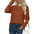 thumbnail image 2 of Women'S Classic-Fit Light Cable Long Sleeve Mockneck Loose Casual Sweater Dark Brown M, 2 of 9