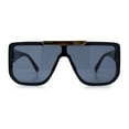 thumbnail image 5 of Womens Flat Top Shield Mogul Inset Lens Oversize Rectangle Plastic Sunglasses All Black, 5 of 8