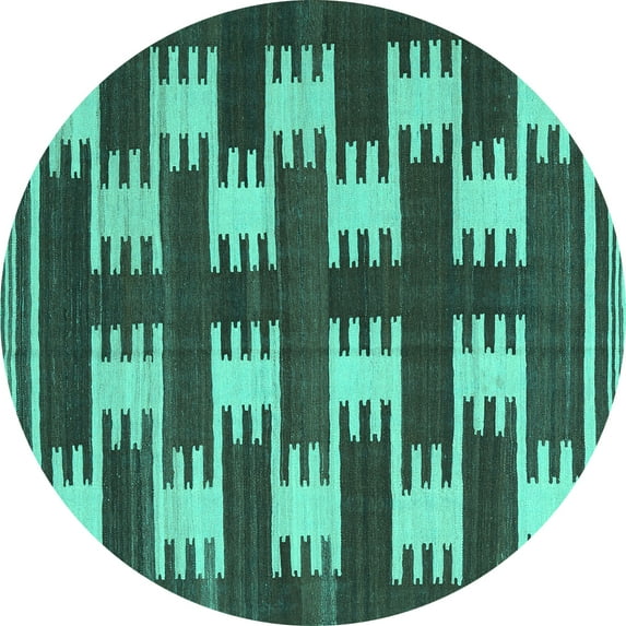 Ahgly Company Indoor Round Abstract Turquoise Blue Contemporary Area Rugs, 8' Round