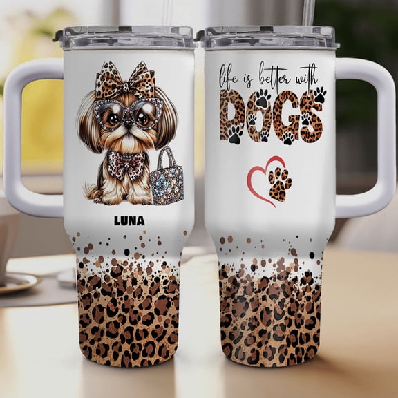 Personalized Dog Tumbler with Shih Tzu Dog’s Name – Custom Travel Coffee Cup 40oz, Travel Coffee Cup, Gift for Mother's day, Father's day, Christmas 94c1VS