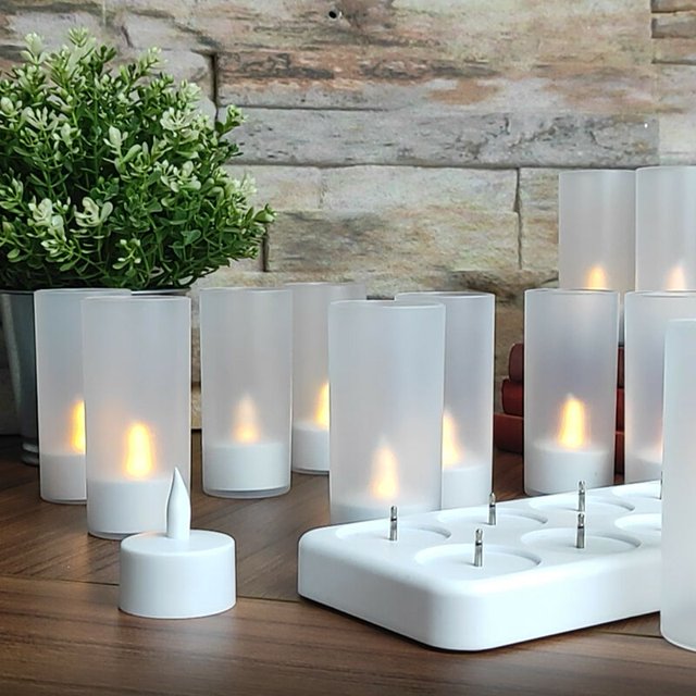 12 velas LED recargables efecto llama con base de carga ideal para Navidad, cumpleaños, bar, restaurante, boda... Kuyhfg Bienvenido a Kuyhfg
