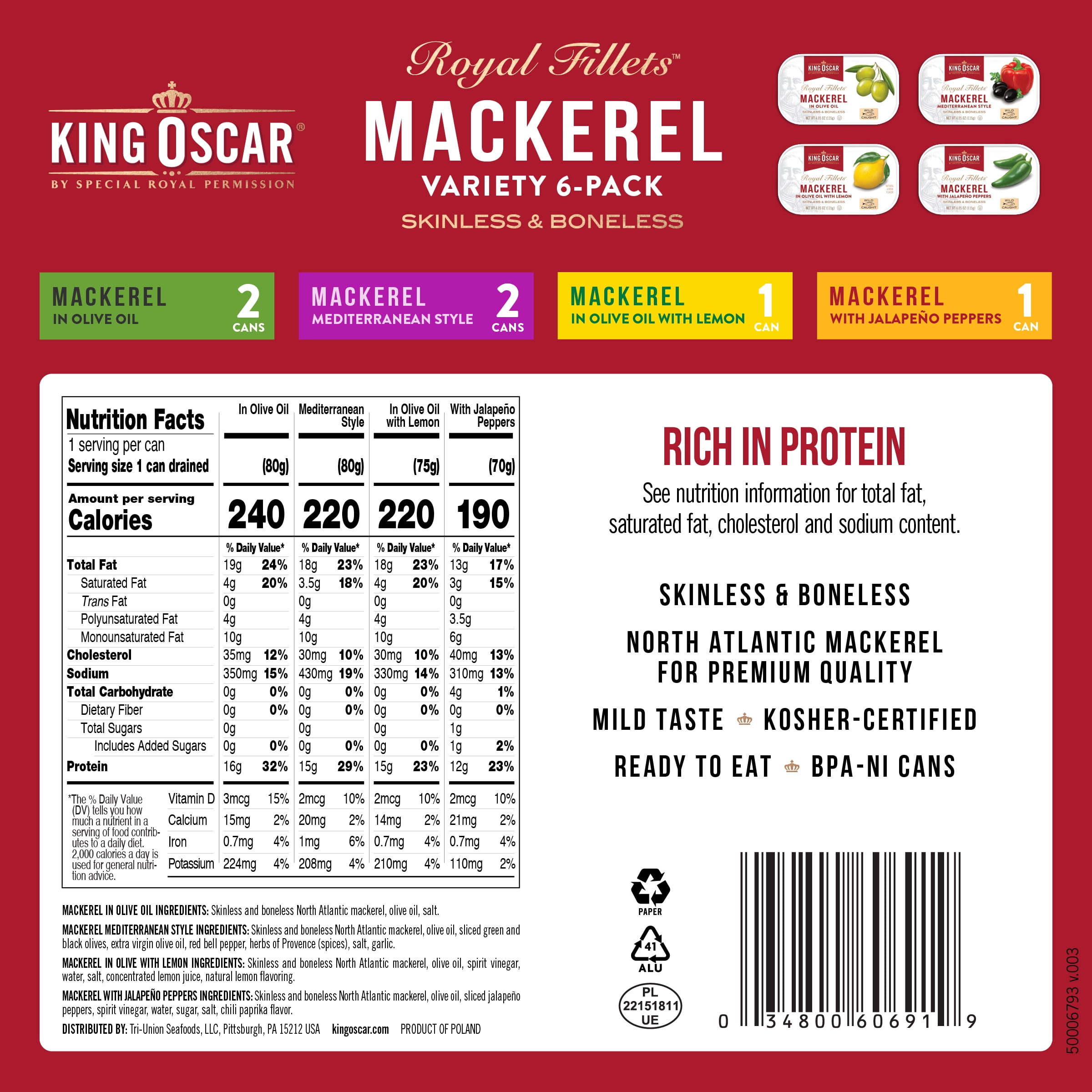 King Oscar Wild Caught Mackerel Variety Six-Pack