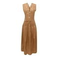thumbnail image 4 of DHFJKG Skirt Sets Women 2 Piece Outfits Summer Boho Sleeveless Hallow Out Lace Up Tank Top Long Maxi Skirts Deep V Neck Beach Vacation Clothes Versatile Outfit, 4 of 5
