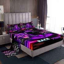 Erosebridal Fast Car Sheet Set Twin,Black Purple Bedding Sets Twin Size,Car Theme Twin Sheet Sets,Microfiber Geometric Room Decorative,3pcs