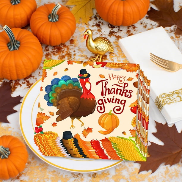 Lot De 20 Serviettes Automne Citrouille Et Feuilles D'Érable - 33x33 Cm Décoration Table Halloween Thanksgiving