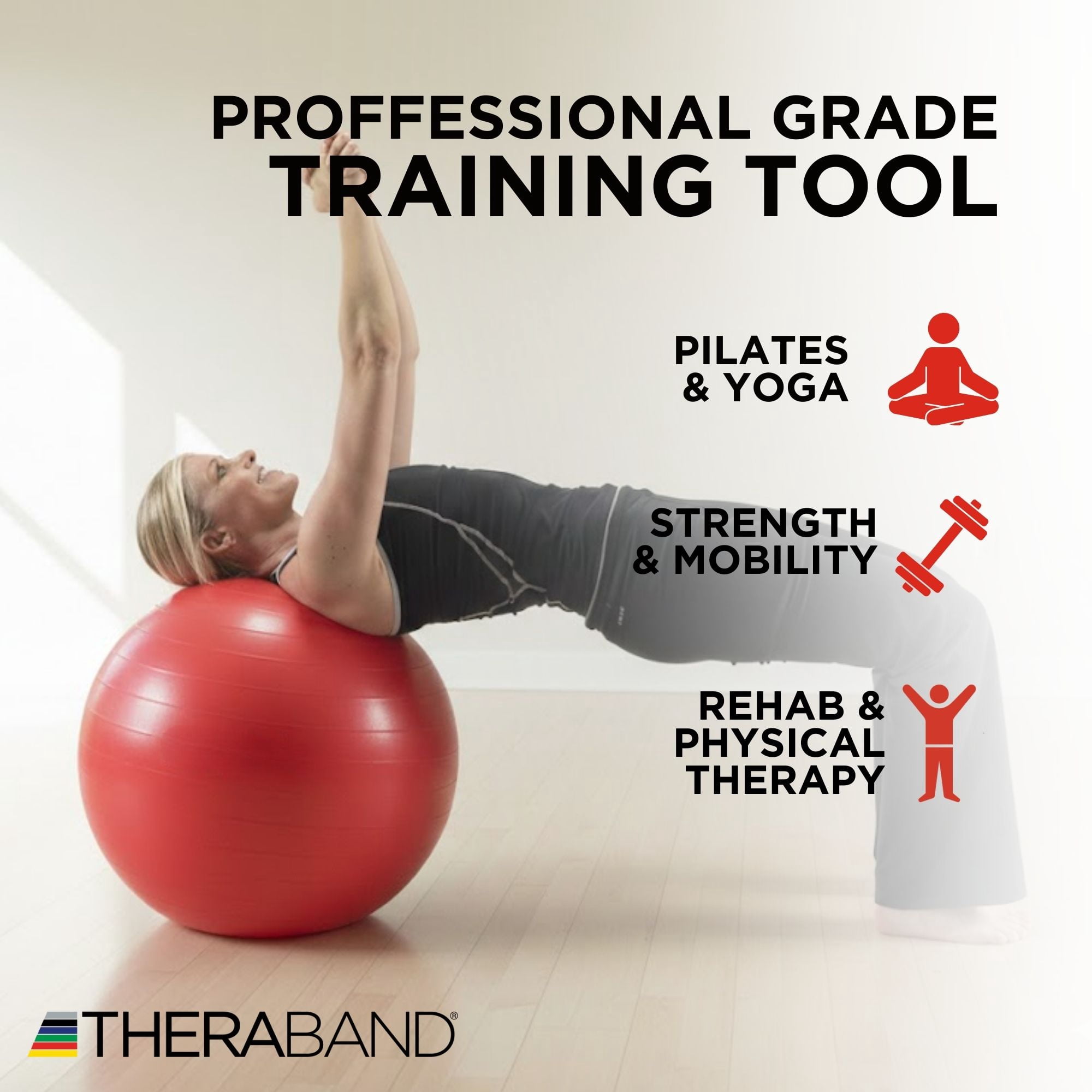 THERABAND Standard Exercise Ball, 22" Red Stability Trainer for 5'1"–5'6" Users, Yoga & Pilates Ball, Balance & Core Trainer, For Athletes Fitness at Gym & Home