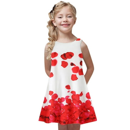 

QWERTYU Infant Baby Toddler Child Children Kids Sundress Sleeveless Dresses Summer Print Dress for Girls 4T-8T 130