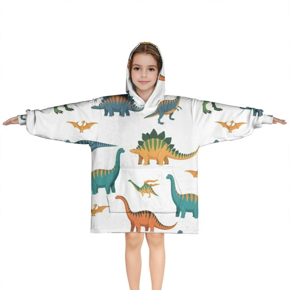 White Realistic Dinosaurs Pattern Blanket Hoodies for Kids 6-13YR Oversize Wearable Blanket Hoodies for Boys Girls Teens