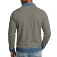 thumbnail image 6 of Long Sleeve Polo Shirts for Men Button Placket Lapel Collar Pullover Color Block Vintage Denim Contrast Trim Regular Fit Casual Tops Gray XXL, 6 of 8