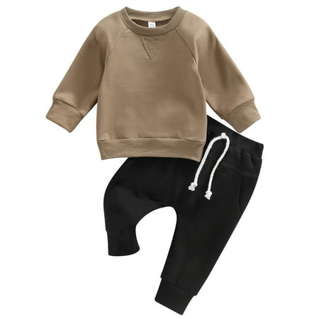 

CenturyX Kids Baby Boys 2pcs Activewear Outfits Solid Color Long Sleeve Sweatshirt T-shirt and Casual Pants Suit