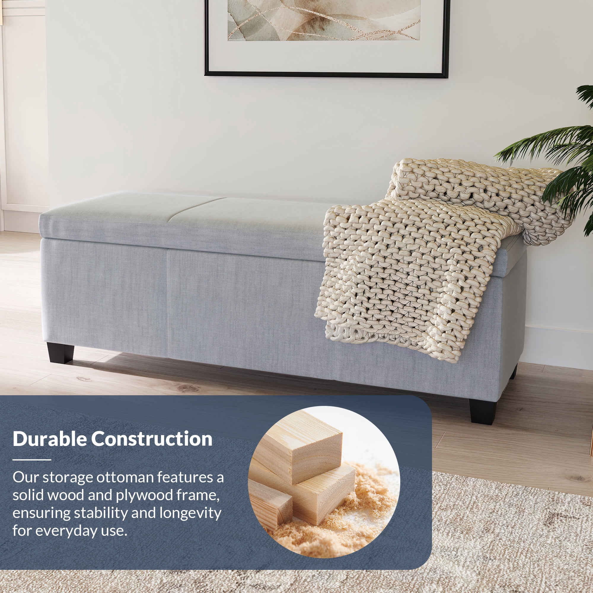 BELLEZE Storage Ottoman Bench Footstool - Amherst (Gray)