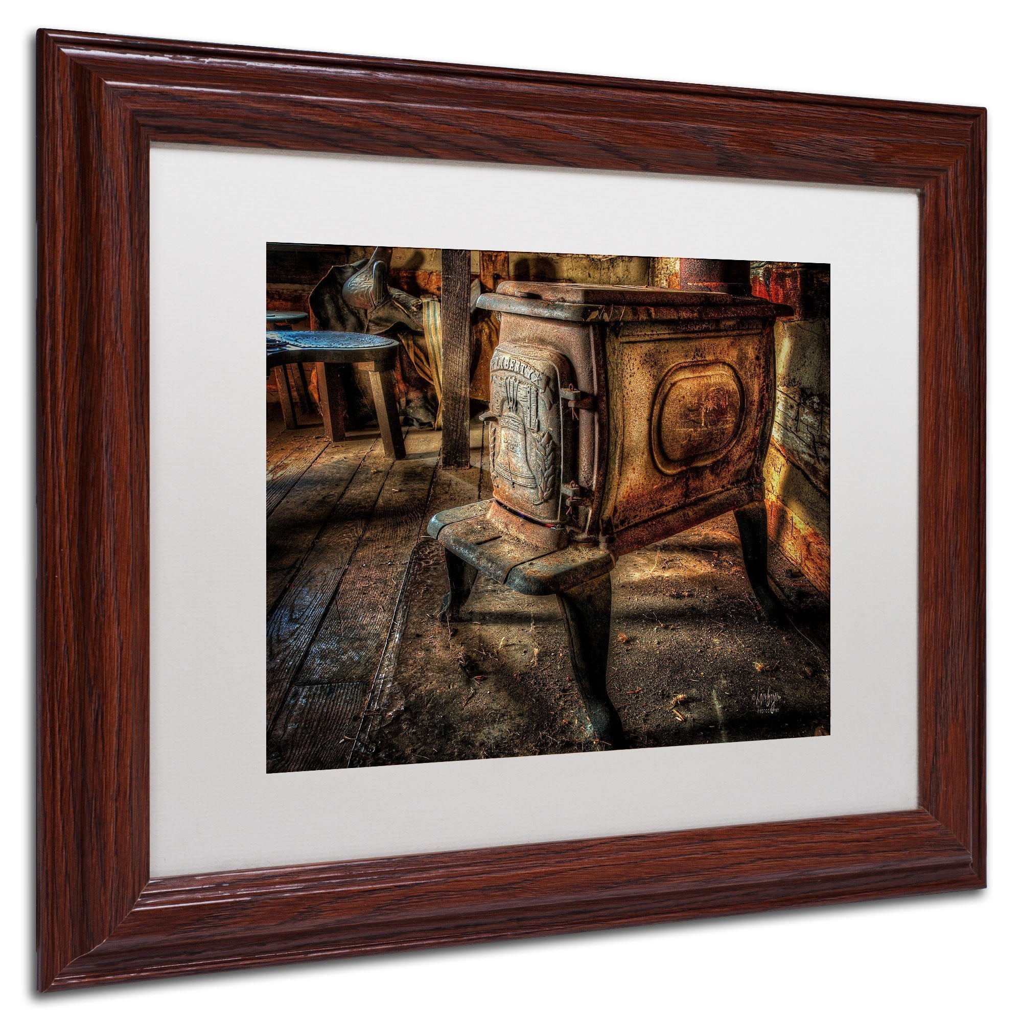 Trademark Fine Art "Liberty Wood Stove" Canvas Art by Lois Bryan, White Mat, Wood Frame