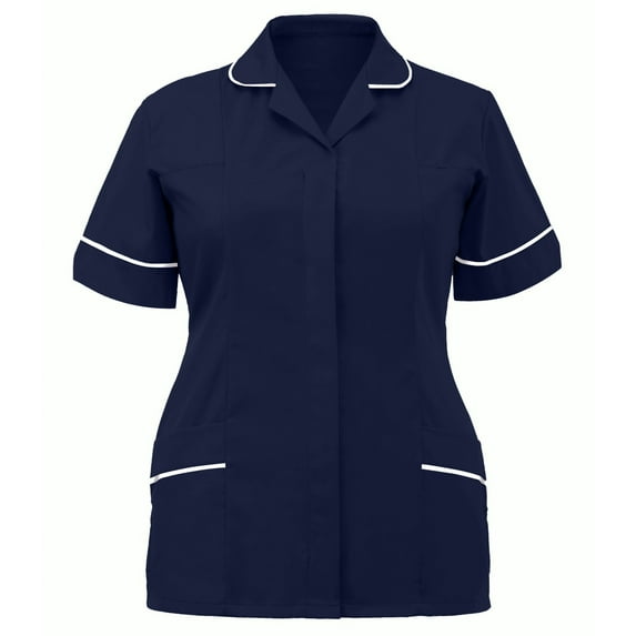 CZHJS Women T-Shirts Loose Fitting Summer Tunic Solid Color Scrubs_Tops Nursing Shirts Working Wear Uniforms Shirt Short Sleeve Tees V-Neck Tops Casual Elegant Dressy Dark Blue S
