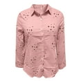thumbnail image 4 of Huesdet Women's Smocked Striped Boyfriend Shirt with Pocket Casual Collar Long Sleeve Blouse Tops for Pocket Shirred(Light Pink,XL), 4 of 5