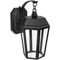 Maxxima LED Porch Lantern Outdoor Wall Light, Black w/ Clear Glass, Dusk to Dawn Sensor, 570 Lumens, 3000K Warm White
