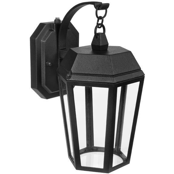 Maxxima LED Porch Lantern Outdoor Wall Light, Black w/ Clear Glass, Dusk to Dawn Sensor, 570 Lumens, 3000K Warm White