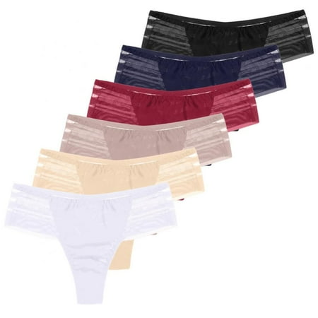 

6 Pack Seamless Women See Through Panties Patchwork Thongs Sexy Low Waist G-String Underpants Mesh Intimates Lingerie