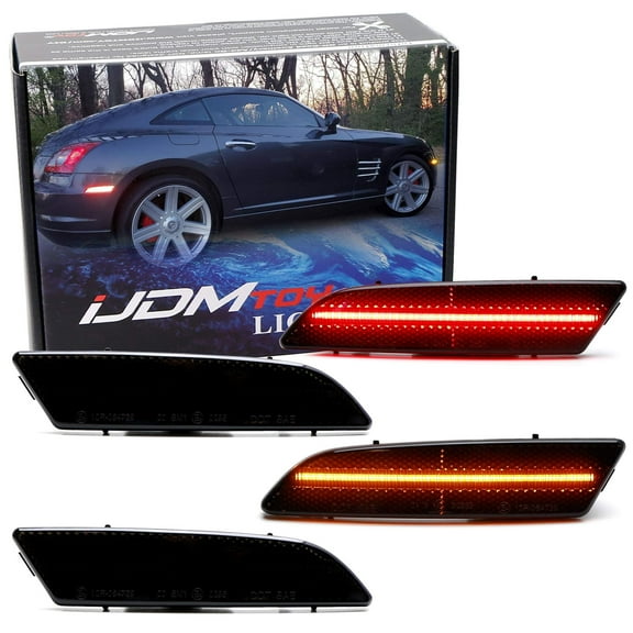 4pc Set Black-Out Smoked Lens Amber/Red Full LED Strip Front/Rear Side Marker Light Kit For Chrysler 2004-2008 Crossfire Coupe/Convertible