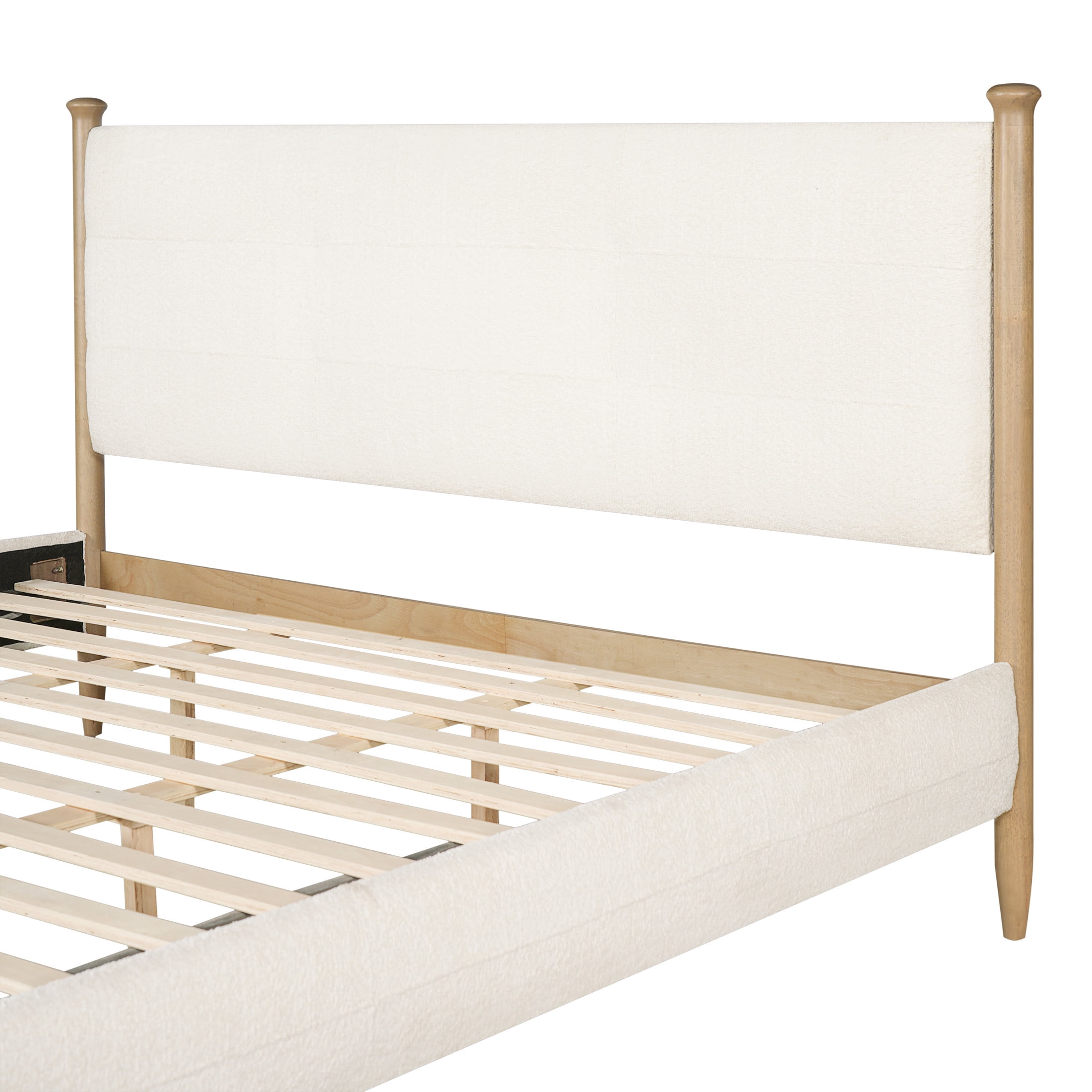 Christopher Knight Home King Upholstered Bed Frame with Tufted Headboard, Boucle Fabric, Off White