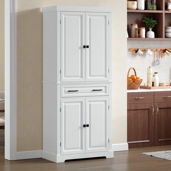 AACULPET 72" Tall Kitchen Pantry Cabinet, Storage Cabinets with Drawer and Adjustable Shelves, White Bathroom Storage