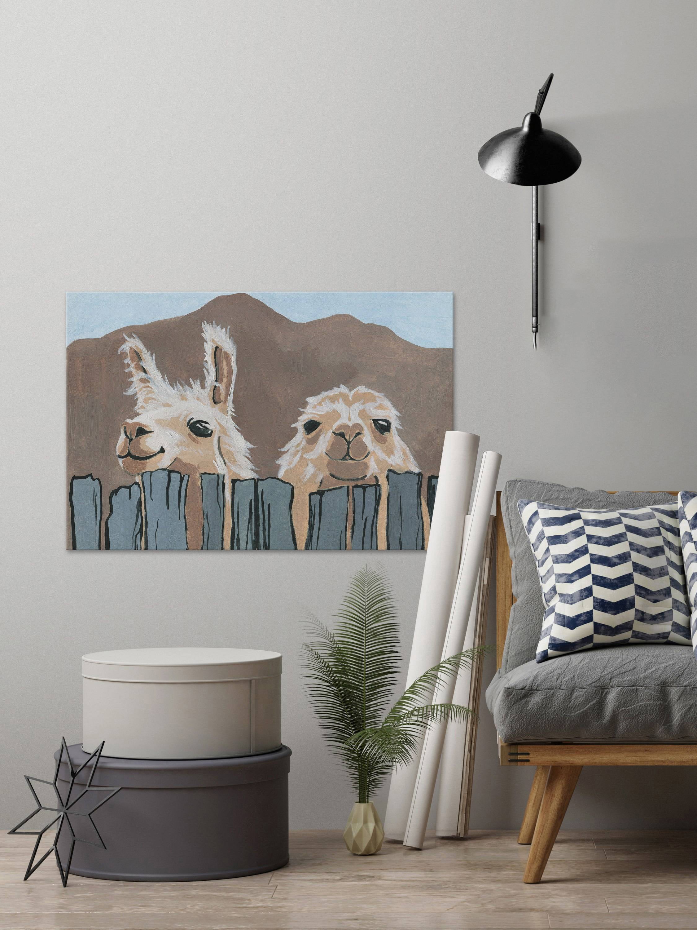 Marmont Hill Peekaboo Llamas 12 in x 18 in Painting Canvas Art Print, by Marmont Hill