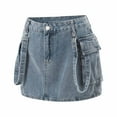 thumbnail image 7 of Women Distressed Denim Cargo Skirt Mini Y2K Flap Pockets Skirts Slim Fit Jean Skirt Blue L, 7 of 7