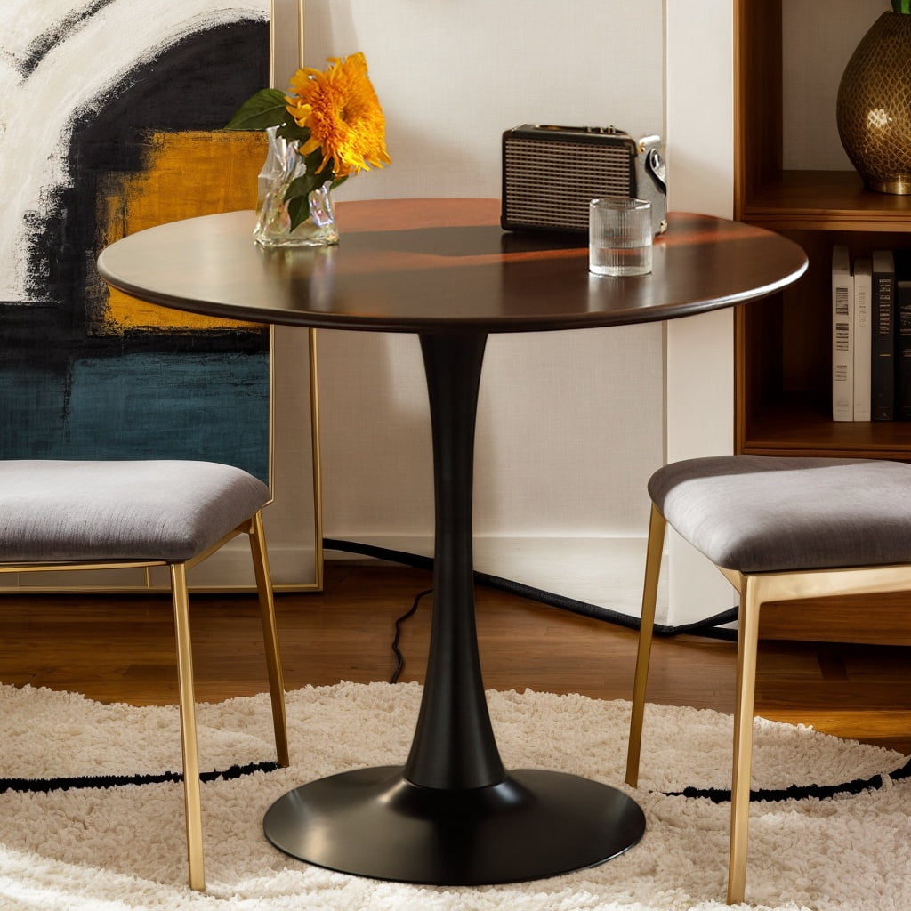 Modern Dining Table,24 Inch Round Table,MDF Top and Steel Base Tulip Round Kitchen Table,Coffee Table for Living Room,Walnut