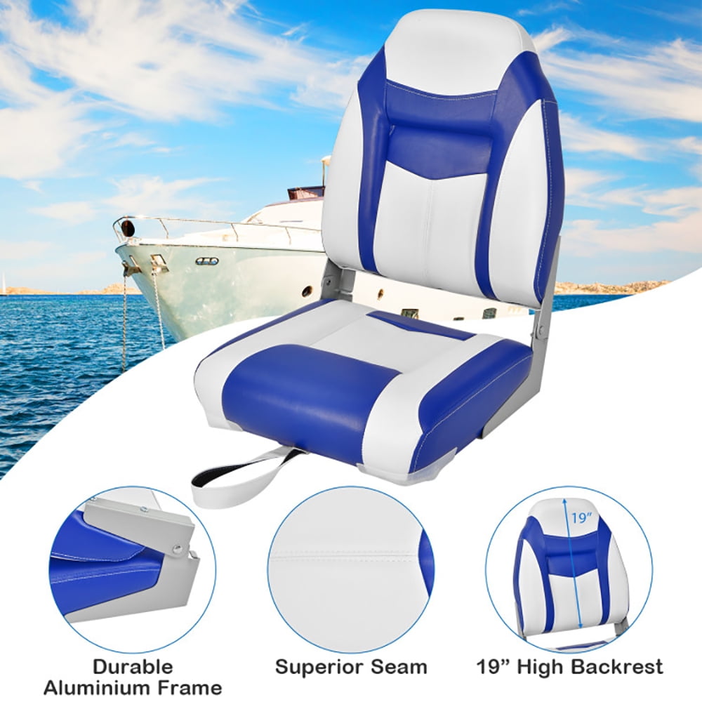 Kadyn Boat Seat, Boat Chair,Fishing Boat Seats, Captain Boat Chair, High Back Folding Boat Seats with Blue White Sponge Cushion and Flexible Hinges-Blue